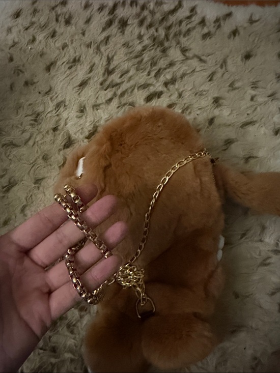 Brown Plush Bunny Crossbody Bag with Gold Chain